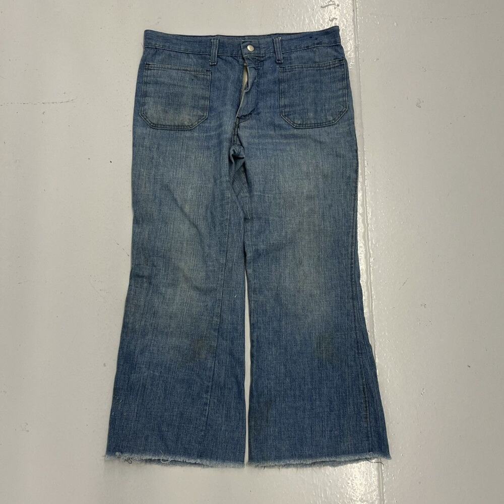 Vintage 70s Blue Seafarer Low Rise Bell Bottom Jeans 32x26